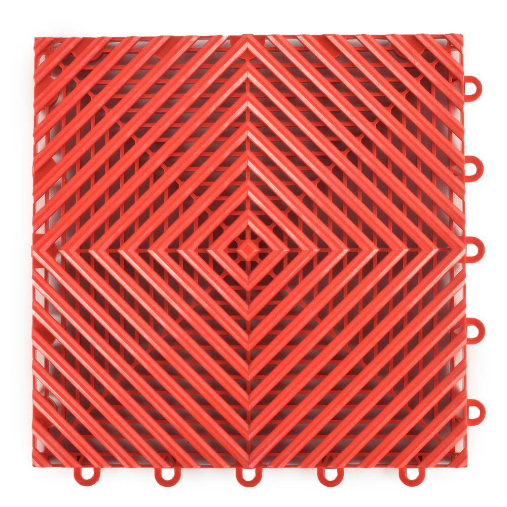 Greatmats Perforated Click 12-18 in. x 12-18 in. Red Plastic Garage Floor Tile (25-Pack) PCGT1X1RED25