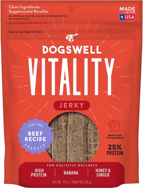 Dogswell Vitality Beef and Banana Jerky Dog Treats， 10-oz bag