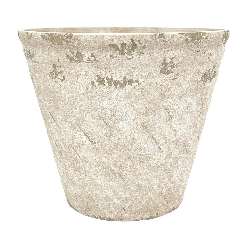 PRIVATE BRAND UNBRANDED 15 in. Dia Ivory Resin Swirl Planter HD1440B-698R