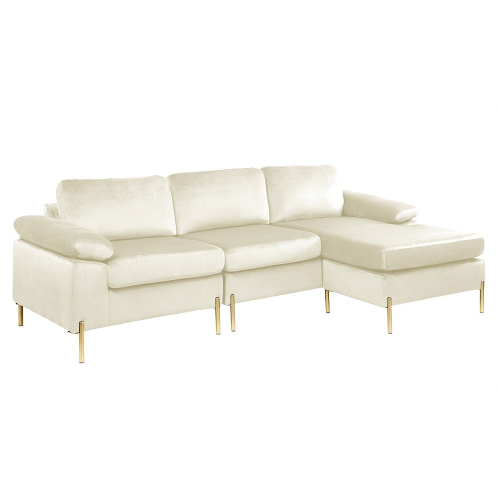 Velvet Sectional Sofa Chaise with Wood Frame and Removable Back