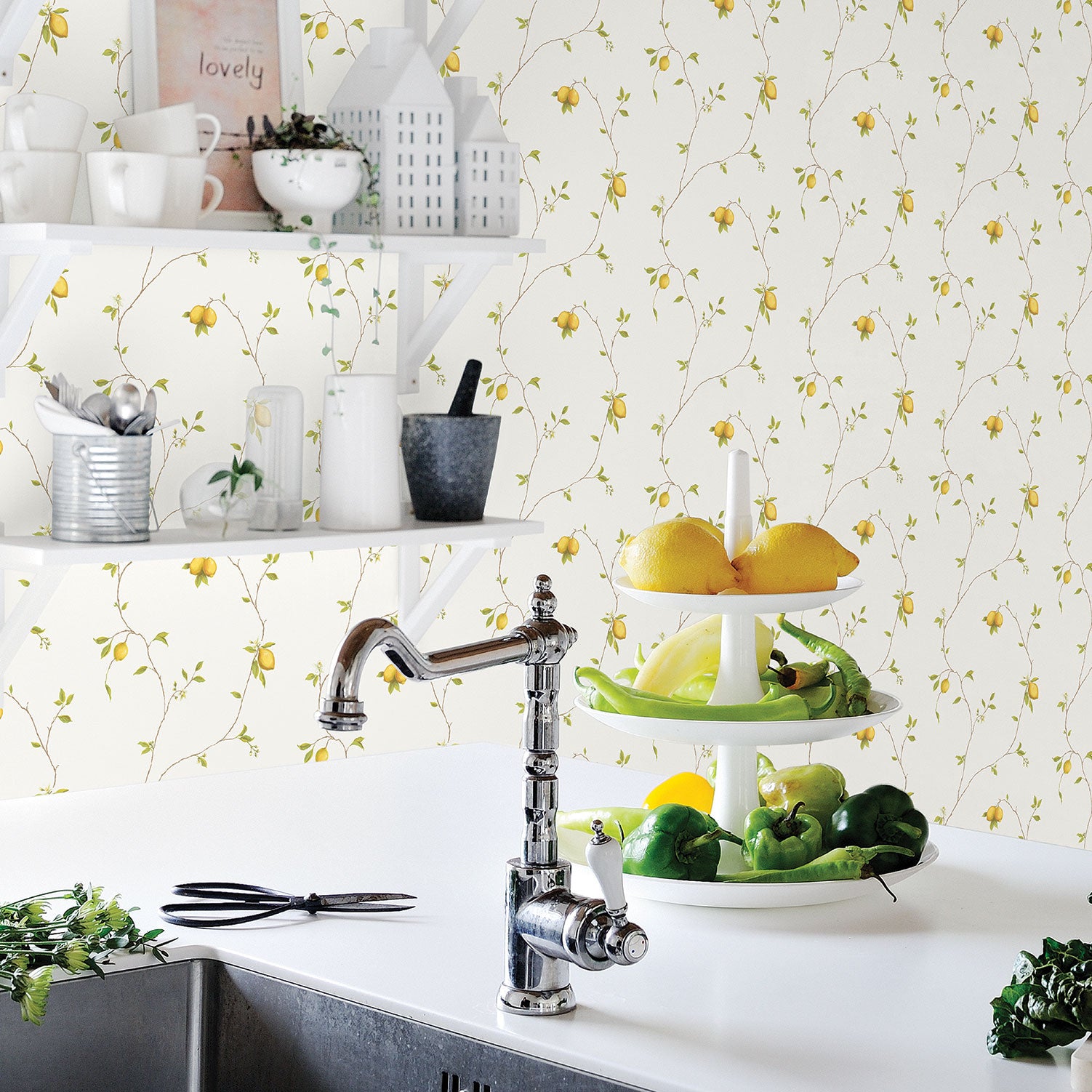 Trailing Lemons Yellow Wallpaper from the Kitchen Recipes Collection