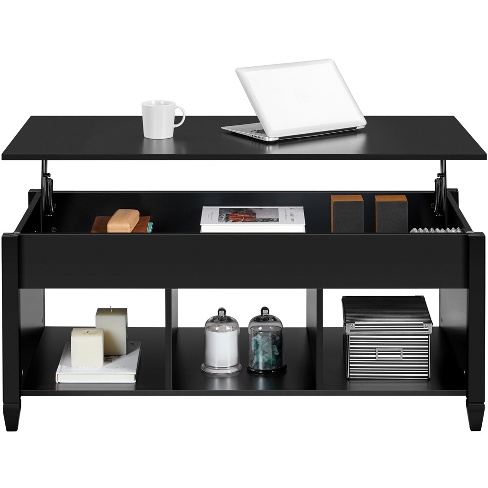 Yaheetech 47.5in Lift Top Wood Coffee Table with 3 Cube Open Shelves