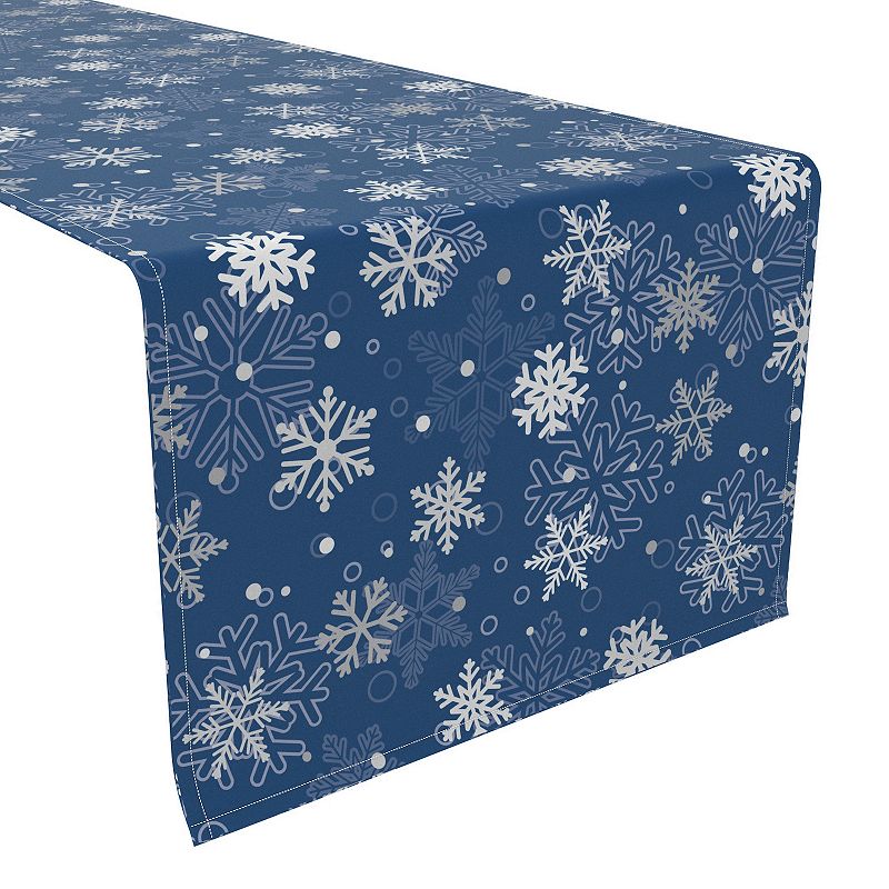 Table Runner， 100% Polyester， 14x108， Winter Blue Snowflakes