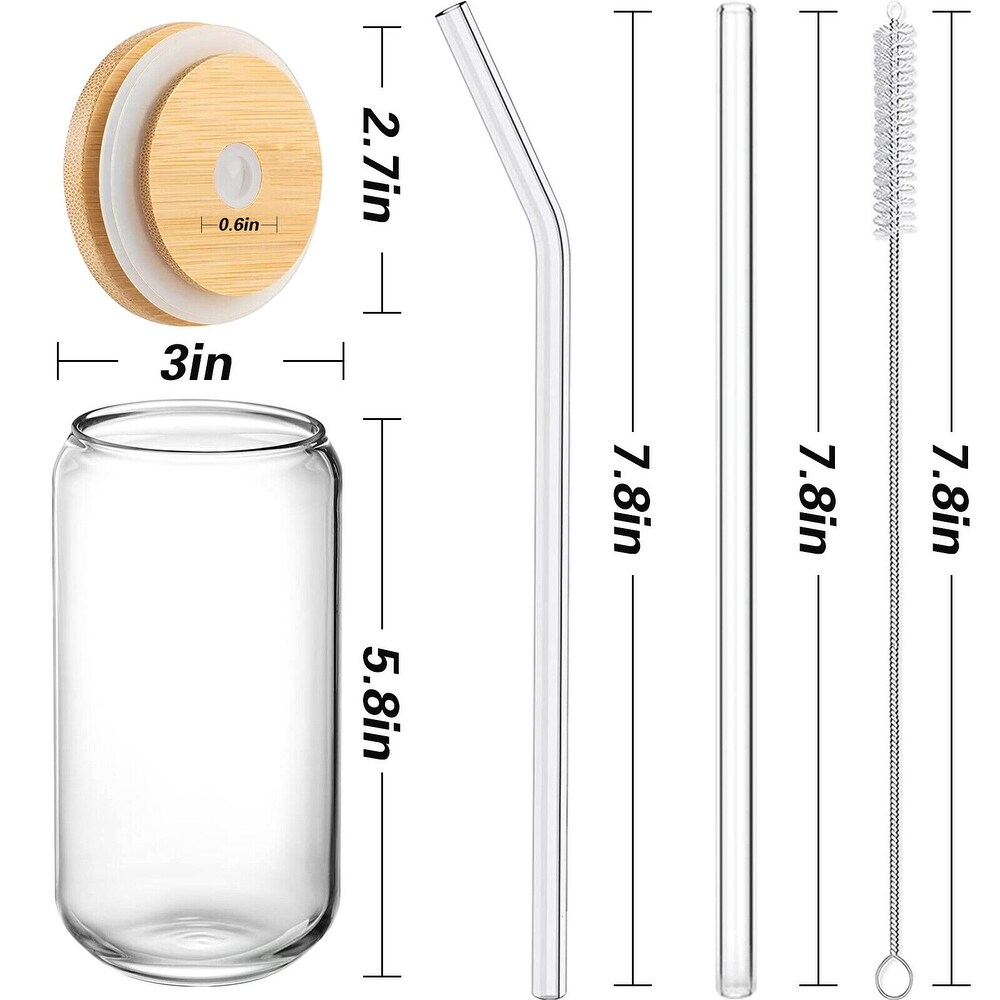 Set of 6 Can Shape Glasses with Lids   Glass Straw