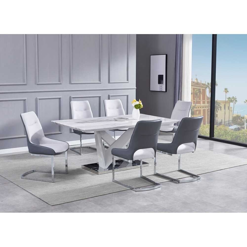 Best Quality Furniture Light Grey Faux Marble Dining Sets in Velvet