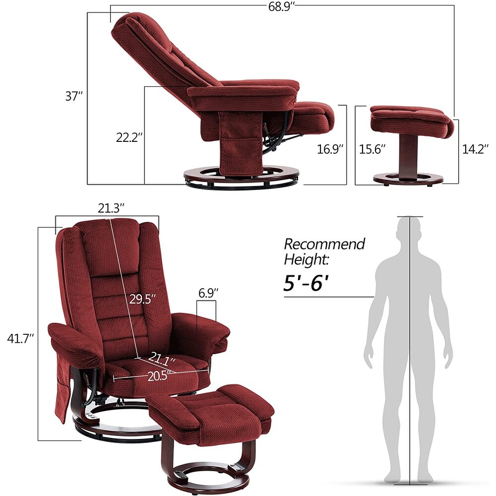 Mcombo Recliner Chair with Ottoman  Fabric Massage Swivel Chair 9099