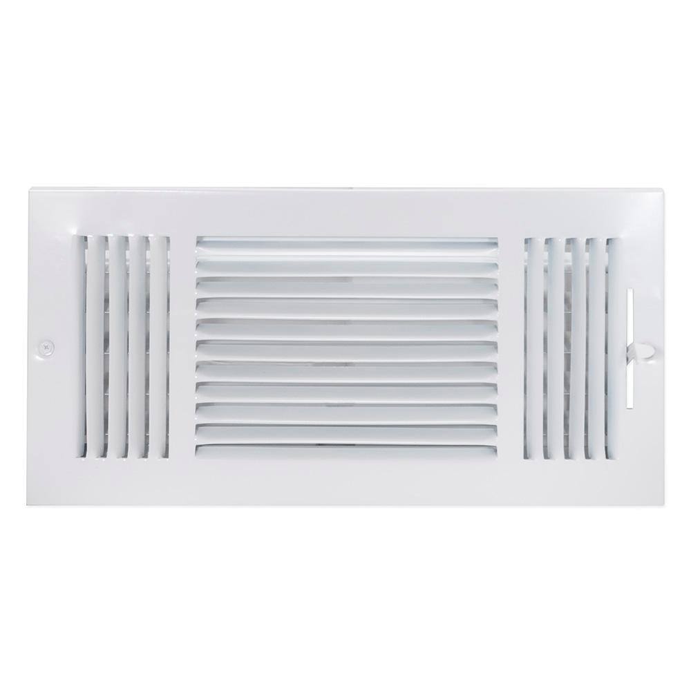 EZ-FLO 14 in. x 6 in. 3-Way Steel WallCeiling Register White 61616