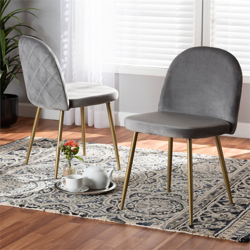 Bowery Hill Gray and Gold Finished Metal 2 Piece Dining Chair Set   Midcentury   Dining Chairs   by Homesquare  Houzz