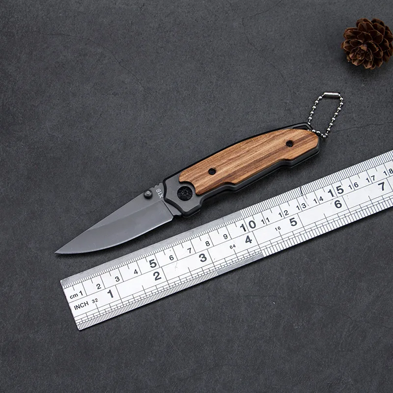 X18 Outdoor Camping mini pocket keychain folding knife 3cr13mov blade wood handle camping hunting outdoor survival EDC tools