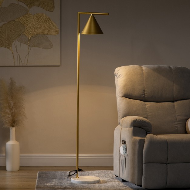 Homcom Modern Floor Lamps For Living Room Lighting Adjustable Standing Lamp For Bedroom Lighting Gold