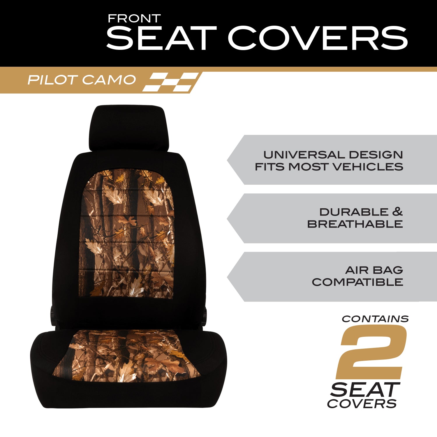 Pilot SCT-445CA Black/Tan Camo Neoprene Seat Covers - 6 Pieces