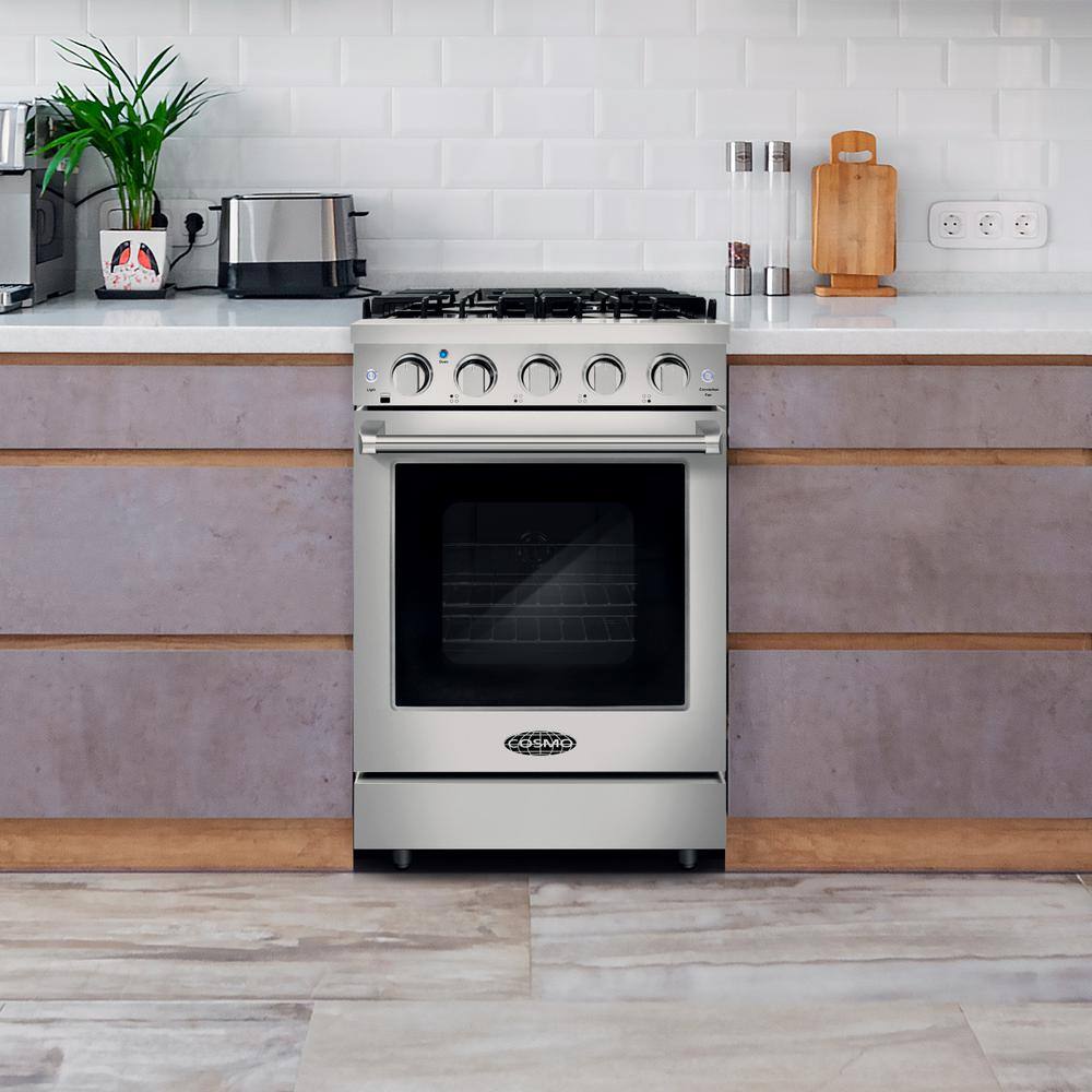 Cosmo 24 in. 3.73 cu. ft. Commercial-Style Gas Range with Single Convection Oven in Stainless Steel COS-EPGR244