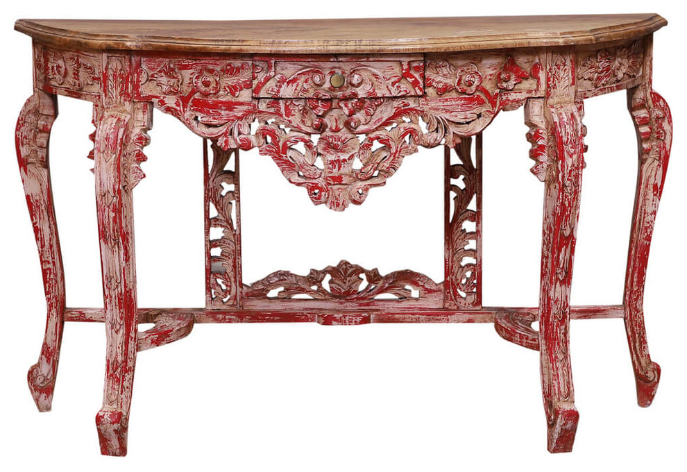 Wesley Distressed Red Reclaimed Wood French Hall Console Table   Farmhouse   Console Tables   by Sierra Living Concepts Inc  Houzz