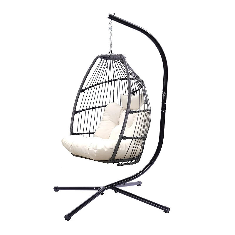 F.C Design Outdoor Patio Wicker Folding Hanging Chair Rattan Decor Swing Hammock Egg Chair with Cushion and Pillow