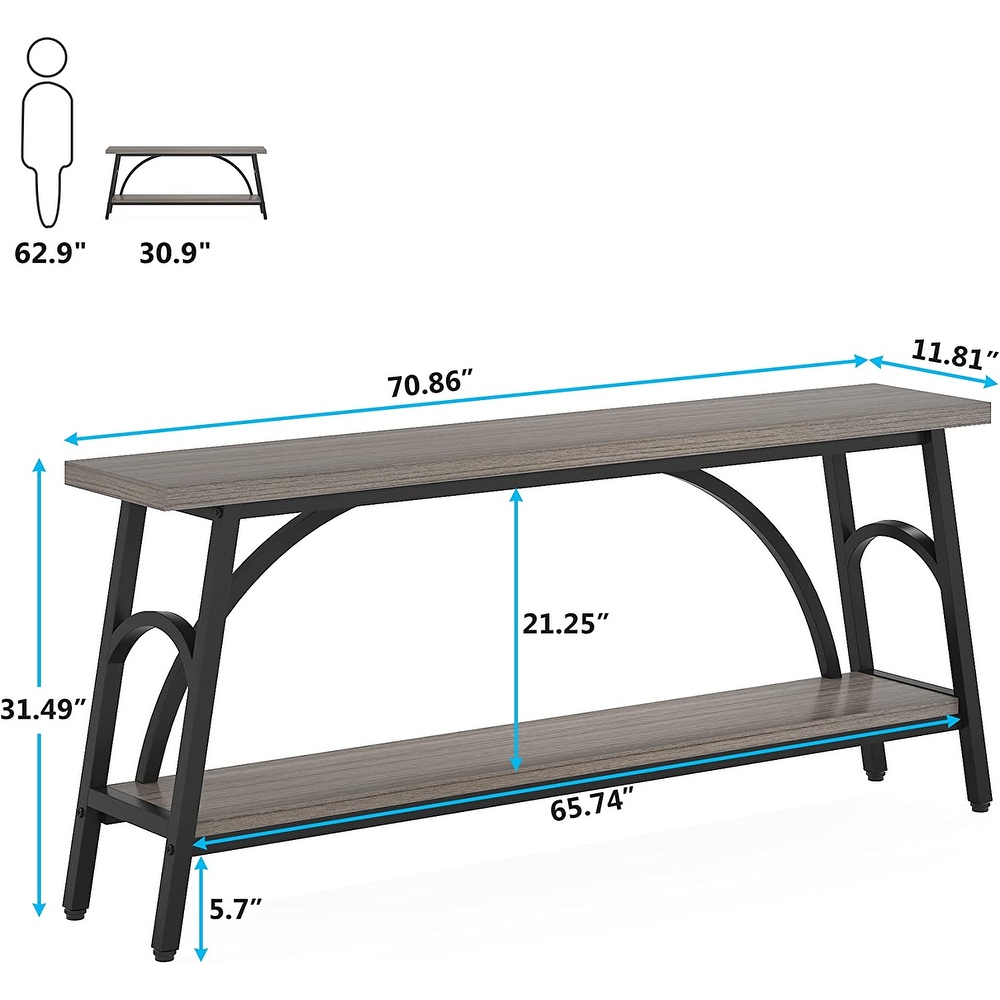 70.8” Extra Long Console Table  Narrow Sofa Tables with 2 Tier Storage Shelves