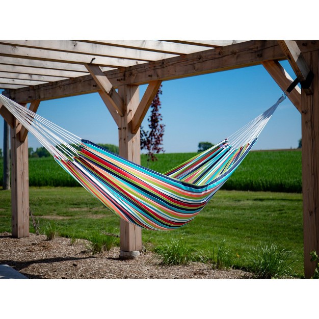 The Hamptons Collection 144 Orange And Green Striped Two Person Brazilian Sunbrella Hammock