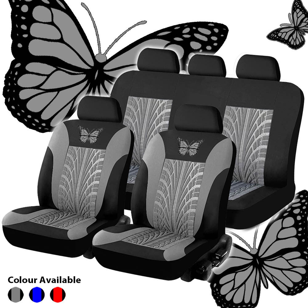 HOTBEST 9-piece Set Butterfly Styling Car Seat Covers， Full Set Front and Rear Universal Resistant Covers Set Elasticated Hems Compatible Washable Easy Fit