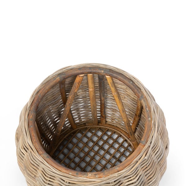 Rattan Side Table with Wood Top - Natural - 23.5