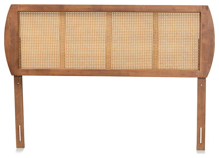 Harris Mid Century Modern Ash Walnut Finished Wood and Synthetic Rattan   Tropical   Headboards   by BisonOffice  Houzz