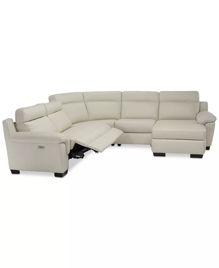 Furniture Julius II 5-Pc. Leather Chaise Sectional Sofa With 2 Power Recliners Power Headrests and USB Power Outlet