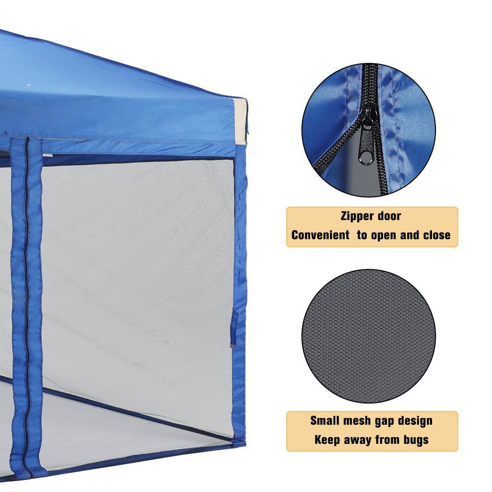 Aoodor 10 ft. x 10 ft. Pop Up Canopy Tent with Removable Mesh Sidewallwith Roller Bag-Blue 800-152-BL-N