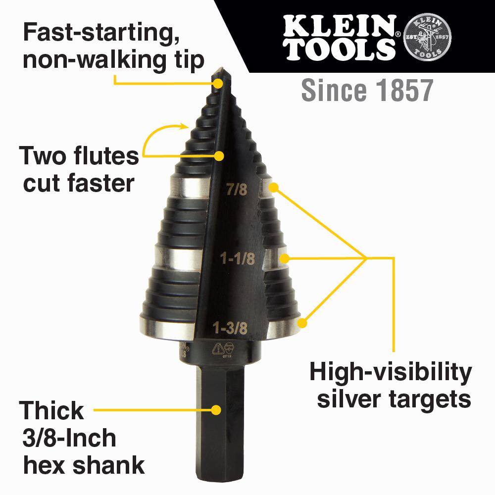 Klein Tools 3-Step Drill Bit Double-Fluted 78-Inch to 1-38-Inch KTSB15