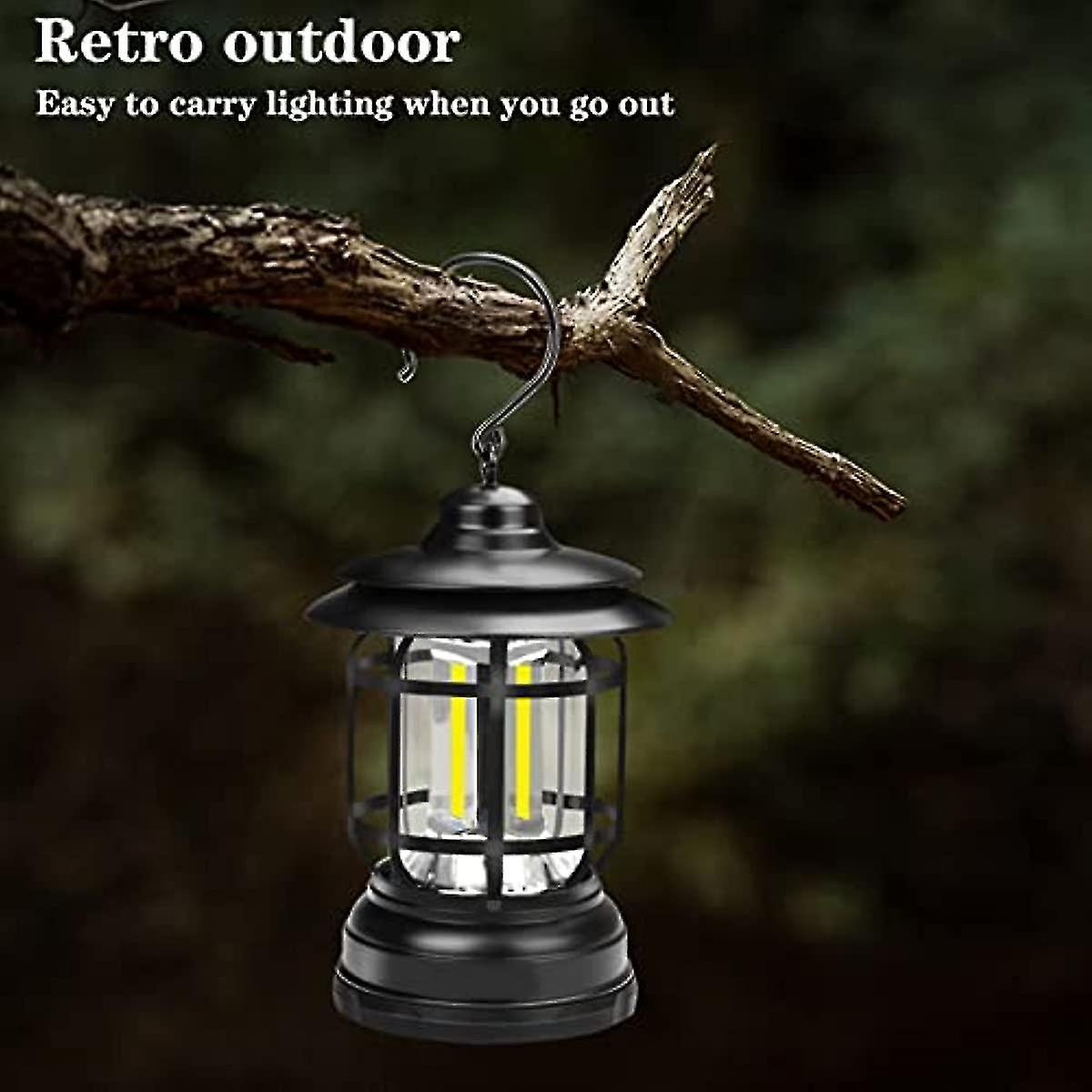 Vintage Lantern Metal Hanging Hurricane Lantern Camping Lantern Battery Powered Warm Light Cob 360 Degree Retro Lamp For Power Outage Hurricane Outd