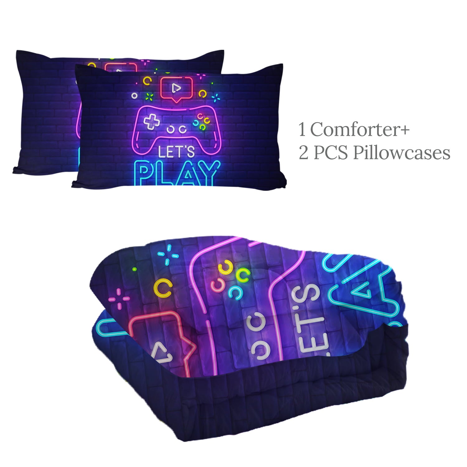 Arightex Gaming Comforter for Boys Twin Size， Abstract Neon Style Bedding Sets for Boys