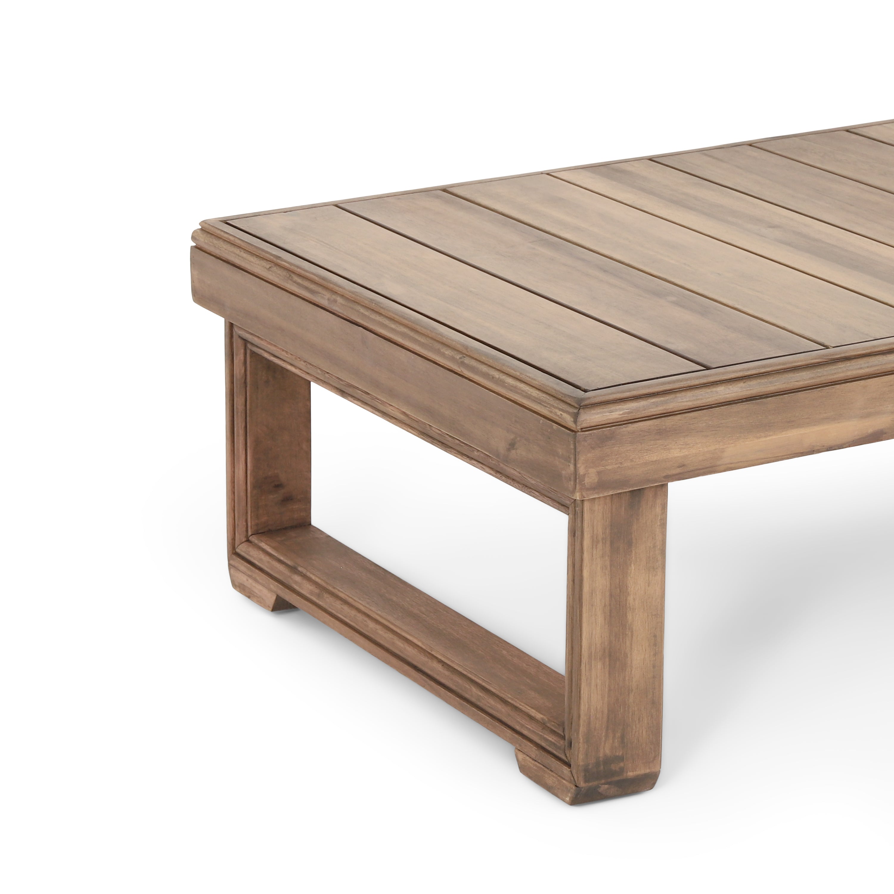 Andrae Outdoor Acacia Wood Rectangular Coffee Table, Brown Wash