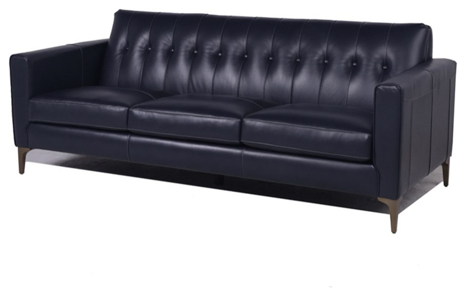 Catania Modern / Contemporary Payton Leather Sofa In Navy Finish   Midcentury   Sofas   by Homesquare  Houzz