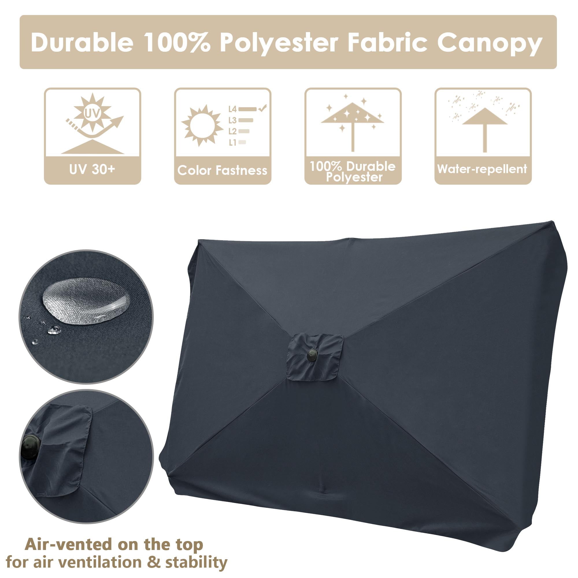 Yescom 99" Black Rectangle Table and Market Patio Umbrella