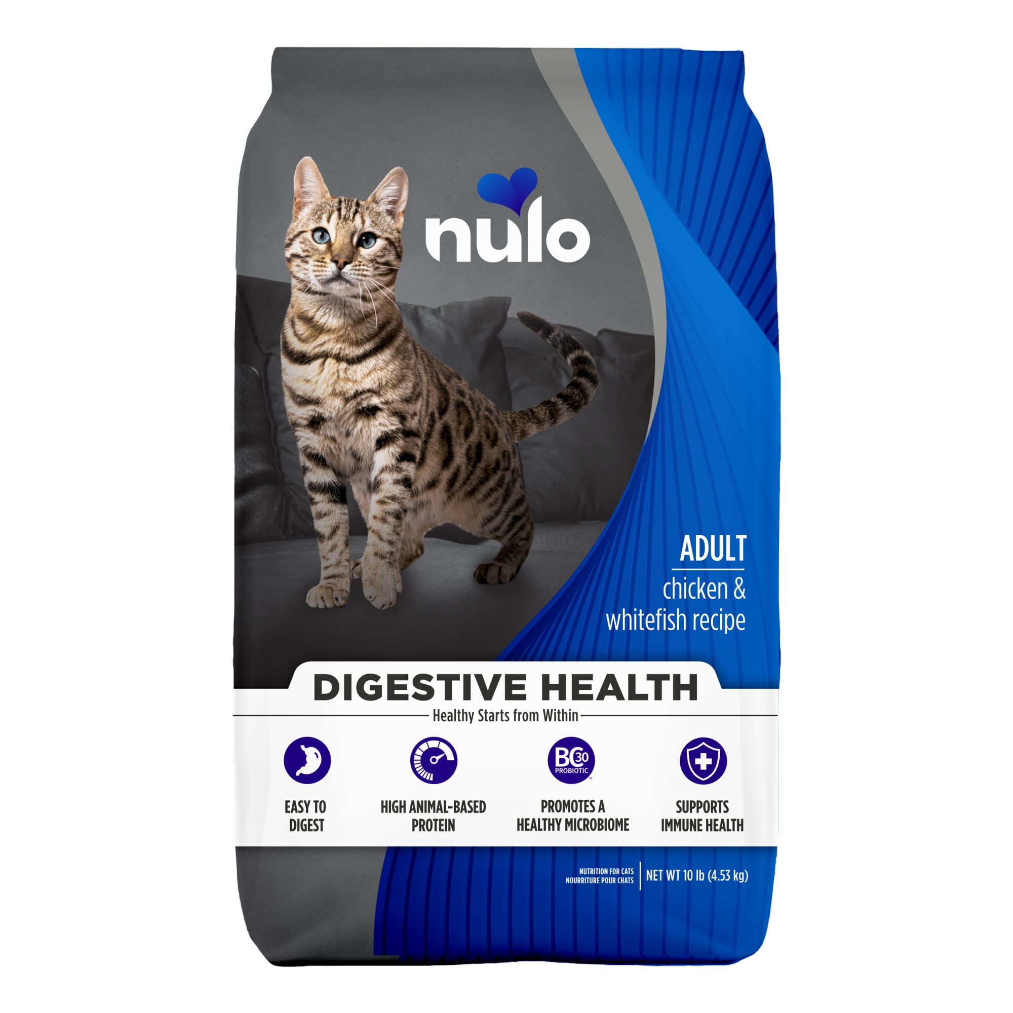 Nulo MedalSeries Digestive Health Chicken  Whitefish Adult Dry Cat Food， 10 lbs.