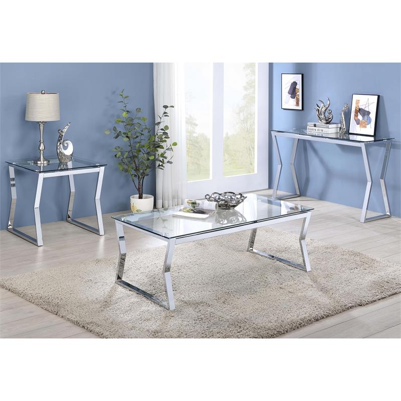 Furniture of America Syann Contemporary Glass Top Coffee Table in Chrome