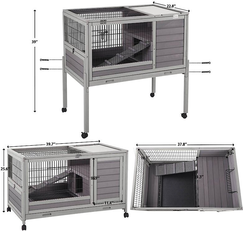 Aivituvin 39-in Indoor and Outdoor Wheeled Rabbit and Guinea Pig Hutch