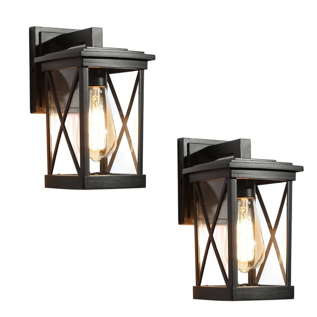 2pk Metal glass Cage Outdoor Wall Lights Matte Black Lnc Weather resistant Rust proof All weather Design Ideal For Porch Patio Hallway