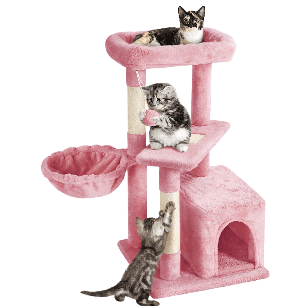 SmileMart 33" H Cat Tree Tower with Condo and Perches, Pink