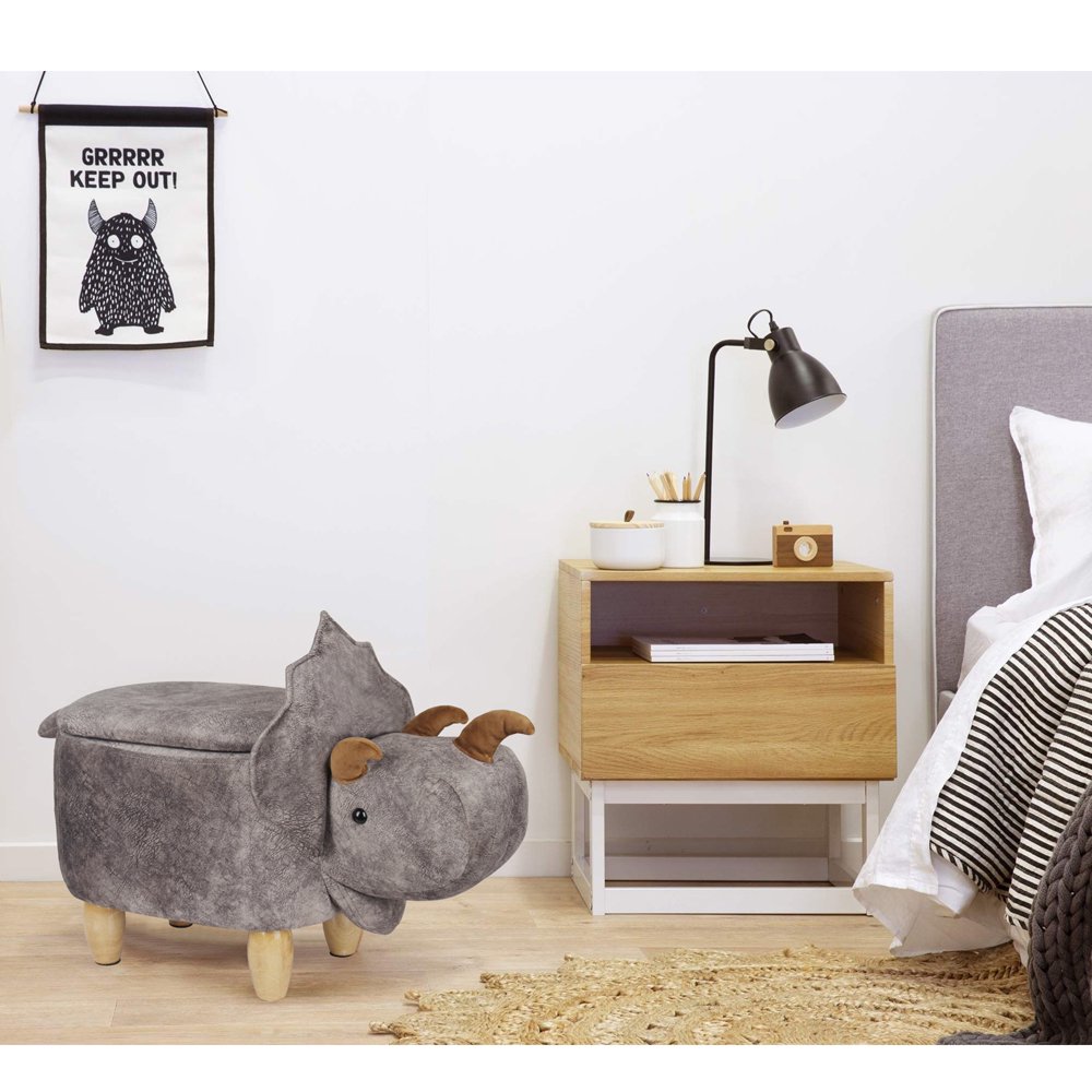 GIA Design Group Soft Plush Kids Animal Ottoman Stool with Storage， Cera Triceratops Dinosaur