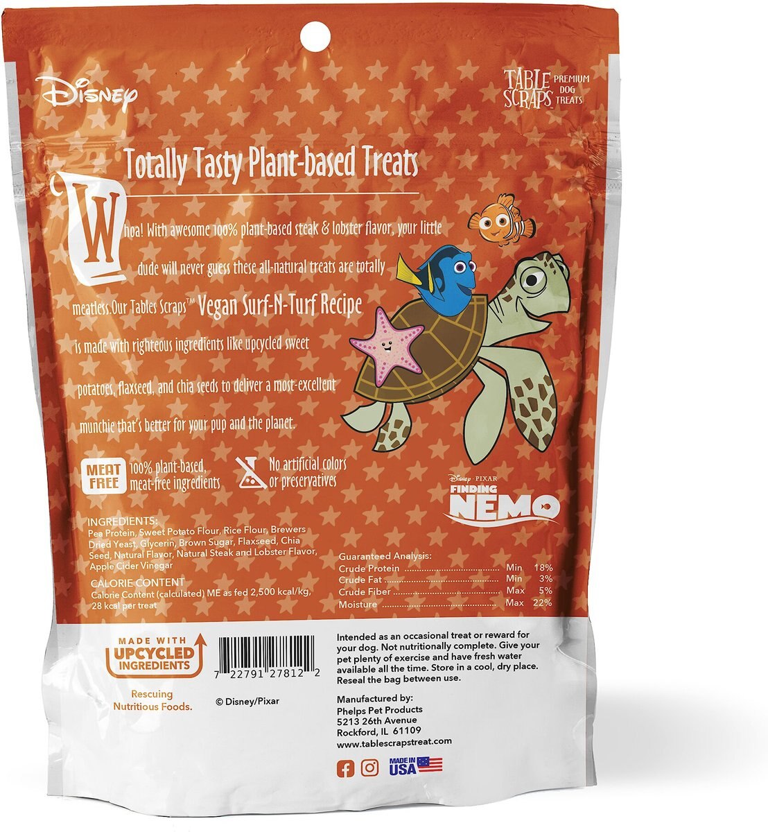 Disney Table Scraps Finding Nemo Vegan Surf-N-Turf Recipe Plant Based Jerky Dog Treats， 5-oz bag