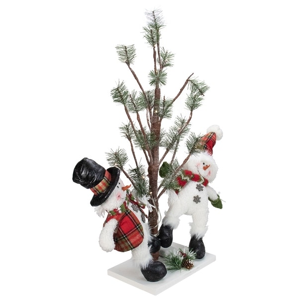 34 Snowmen Friends With LED Pine Tree Christmas Tabletop Decor