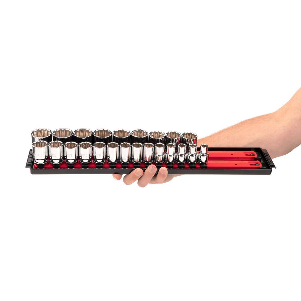 TEKTON 12 in. Drive 12-Point Socket Set with Rails (10 mm-32 mm) (23-Piece) SHD92120