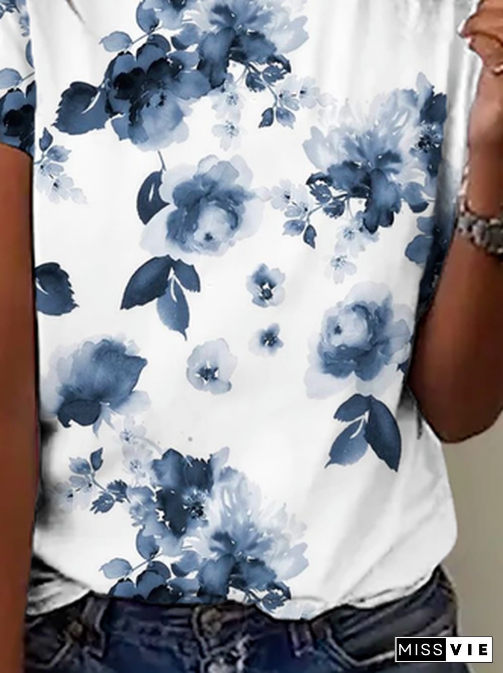 Plus size Floral Short Sleeve T-Shirt