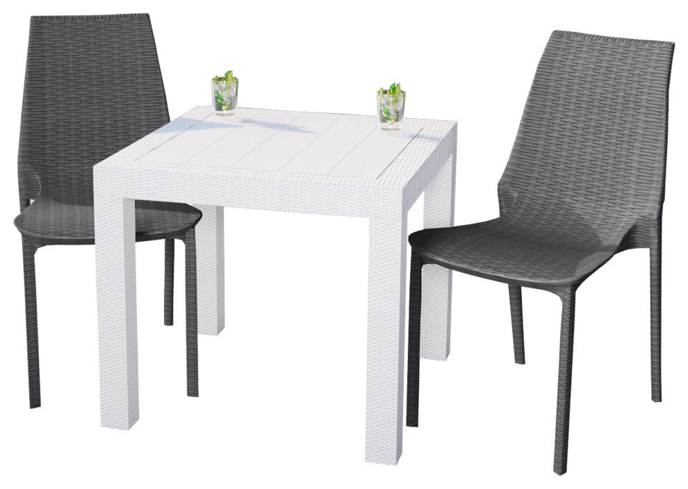 LeisureMod Kent Weave Design 3 Piece Outdoor Patio Dining Set   Midcentury   Outdoor Dining Sets   by LeisureMod  Houzz