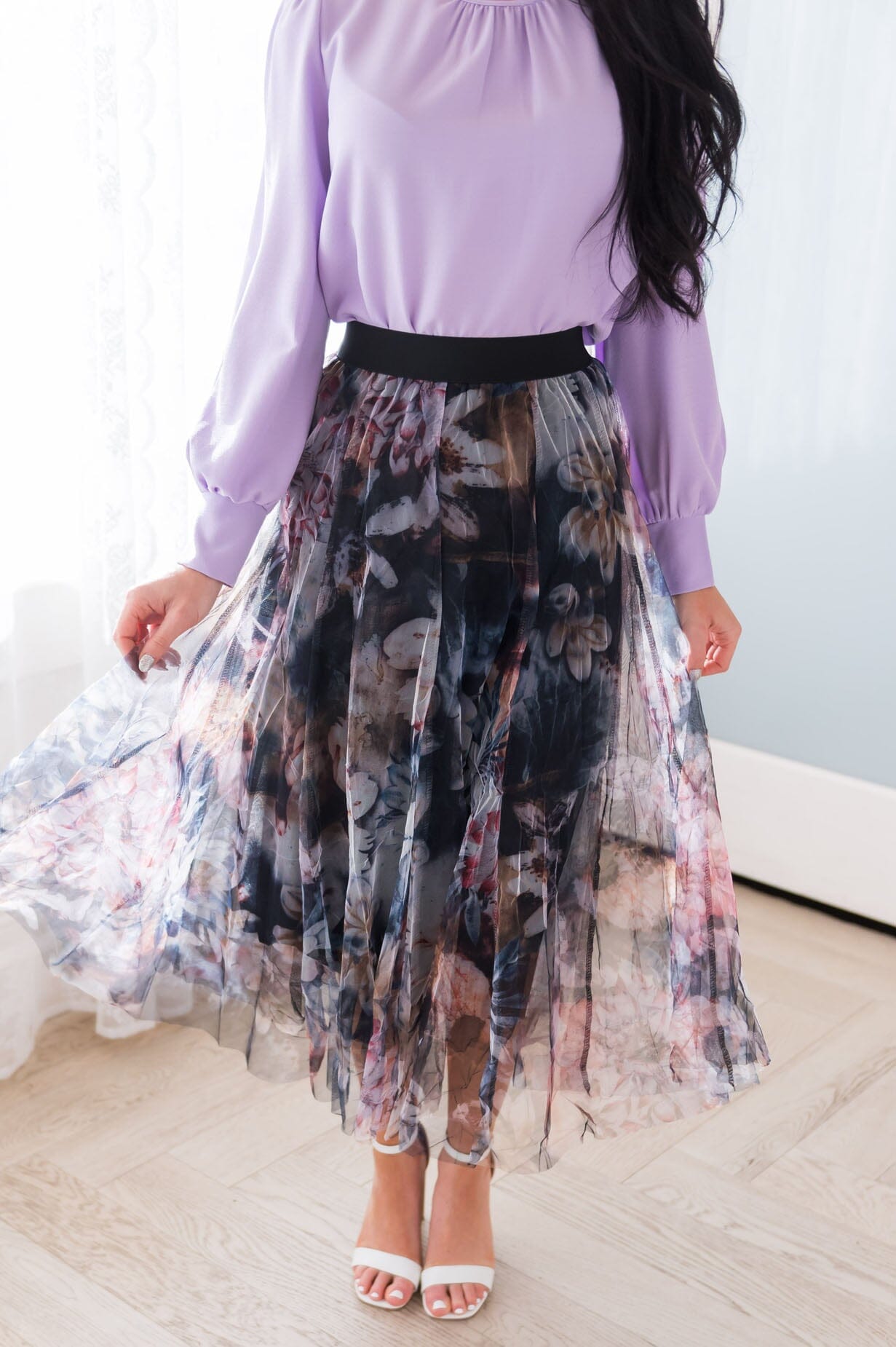 Graceful Floral Modest Tulle Skirt