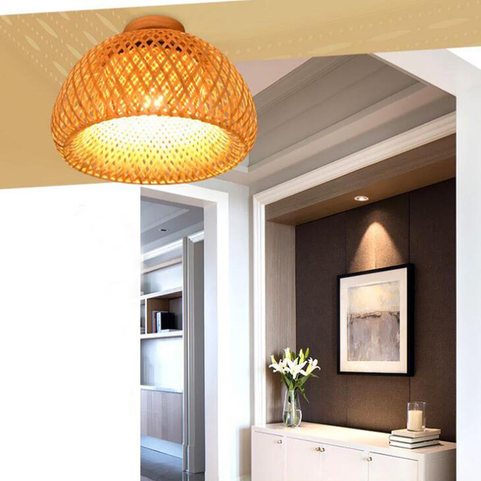 2xbamboo Wicker Rattan Light Fixture Flush Mount Hanging Ceiling Lamp 30x18cm