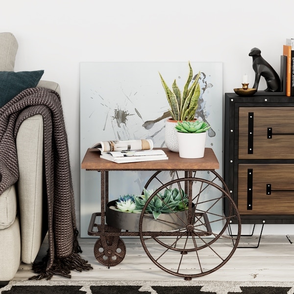 COZAYH Retro Industrial Side Table Mid Century Plant Stand with 2 Tier Open Shelf， Distressed Brown Metal Cart Table