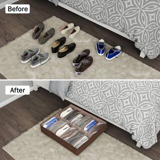 Everyday Home 27 in. x 5 in. 12-Pair Brown base with a clear cover Nylon Underbed Shoe Storage 80-90700