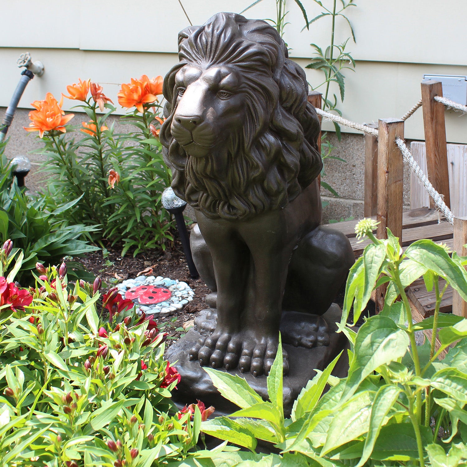 Guardian Lion Statue – Natural Bronze Appearance – Made of Plastic Resin – Lightweight – 28” Height