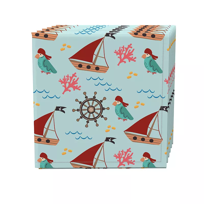 Napkin Set， 100% Polyester， Set of 4， 18x18， Cartoon Pirate Ships