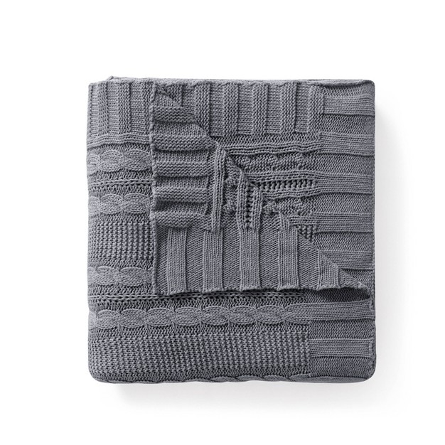 Home Dublin Cable Knit Throw Blanket Gray Vcny