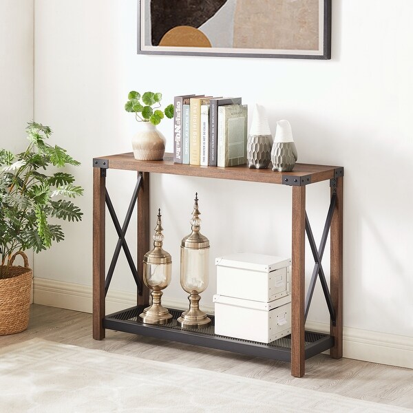 Industrial Sofa Table with 2 Tier